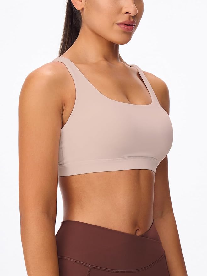 Women's Strappy Sports Bras Light Compression Crop Criss Cross Back Padded Workout Yoga Bra Supportive U Neckline