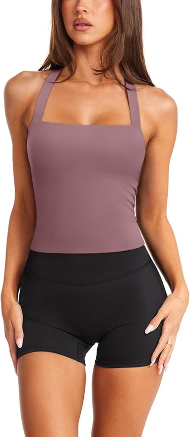 LASLULU Womens Sexy Halter Sports Bra Workout Tops Wirefree Sleeveless Gym Yoga Tank Tops Y2k Casual Crop