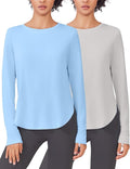 PINSPARK 2 Pack Long Sleeve Workout Tops for Women UV Protection Soft Workout Tops Lightweight Athletic Running Hiking Shirt