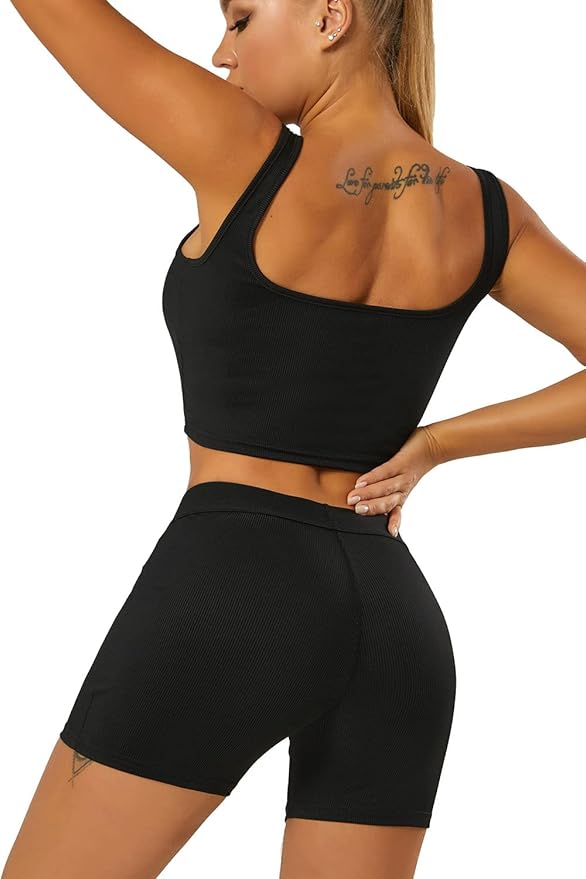 LICOBOD Casual Workout Sets 2 Piece Outfits for Women Ribbed Crop Tank Top High Waist Yoga Leggings Lounge Wear Tracksuit