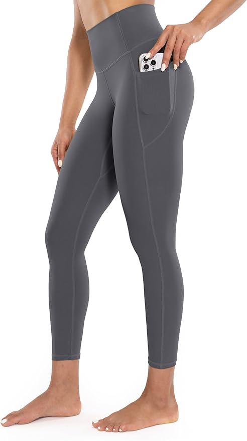 ENERBLOOM Workout Leggings with Pockets for Women High Waist Yoga Pants 25"/28" Cream Soft Lightweight Athletic Gym Tights