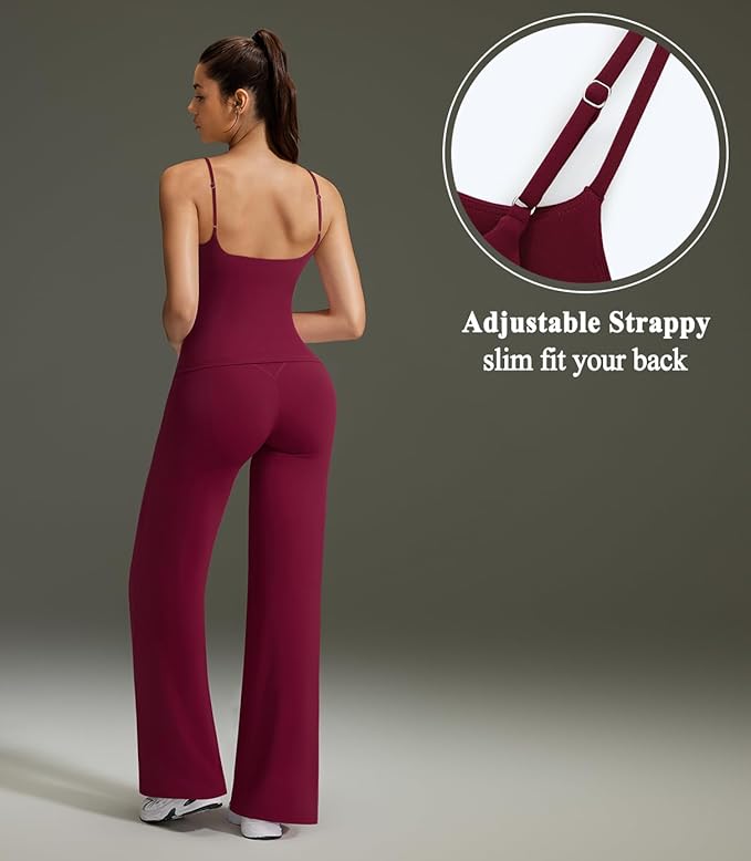 OMKAGI Workout Sets for Women Padded Tank Tops Matching Straight Leg Yoga Outfits
