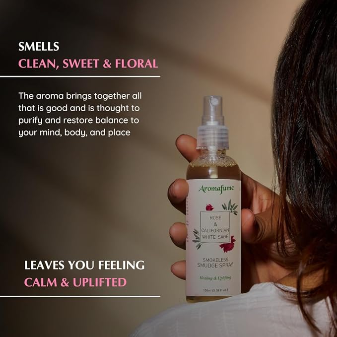 White Sage & Rose Smudge Spray by Aromafume | 100ml/3.3 oz | Sage Spray for Cleansing Negative Energy & Protection | Non-Toxic | Room Spray for Spiritual Cleansing, Smokeless Sage Smudging