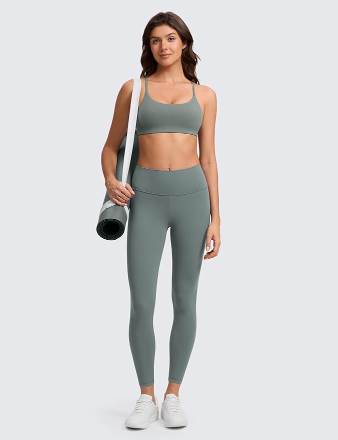 CRZ YOGA Butterlift Double Lined V Back Sports Bras for Women - Scoop Neck Spaghetti Strap Wireless Yoga Top Non Padded