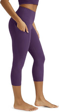 ODODOS Women's High Waisted Yoga Capris with Pockets, Tummy Control Non See Through Workout Athletic Running Capri Leggings
