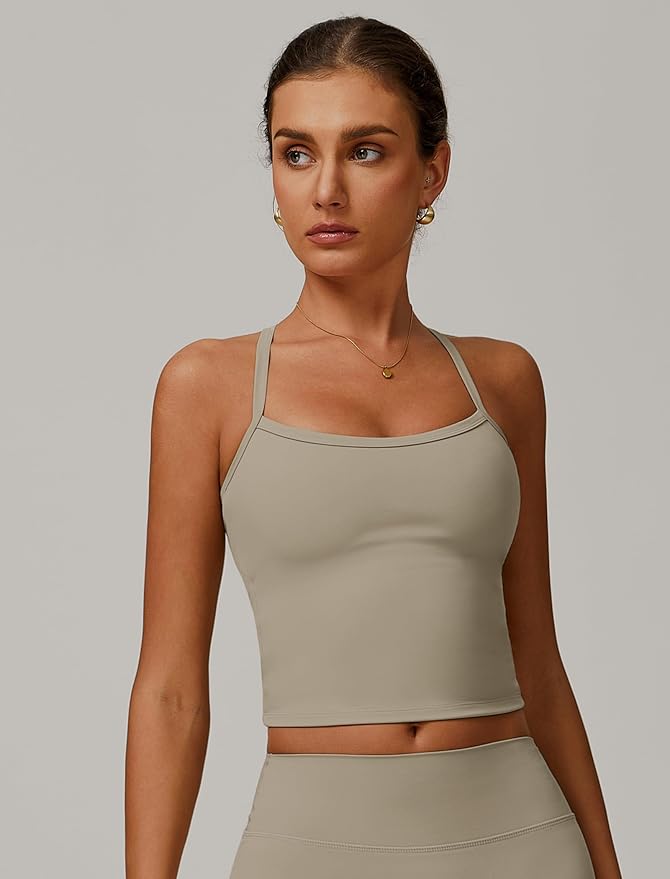QBGJTD Womens Longline Sports Bras Cross Back Active Gym Yoga Padded Workout Crop Tank Top with Built in Bra