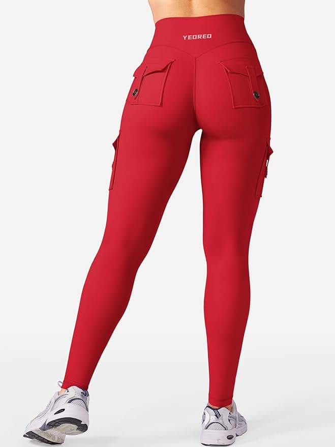 YEOREO CoreFlex Workout Cargo Leggings with Pockets for Women Hidden Scrunch Butt Lifting Leggings Gym Yoga Pants