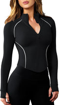 AVGO Women's Workout Jacket Lightweight Zip Up Cropped Yoga Jackets Slim Fit Athletic Tops with Thumb Holes