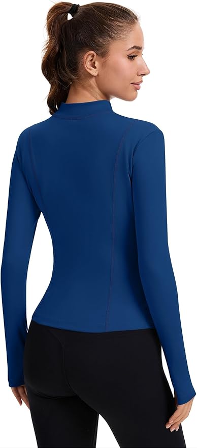 Rapbin Women's Full Zip Workout jackets Runing Slim Fit Athletic Tops With Thumb Holes