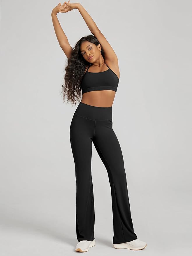 ODODOS Women's Powerful Tummy Control Flared Yoga Pants 2.0 High Waist Workout Bootcut Leggings with Inner Pocket- 29" / 31"