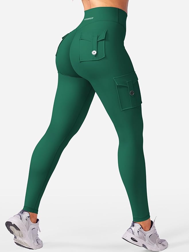 YEOREO CoreFlex Workout Cargo Leggings with Pockets for Women Hidden Scrunch Butt Lifting Leggings Gym Yoga Pants