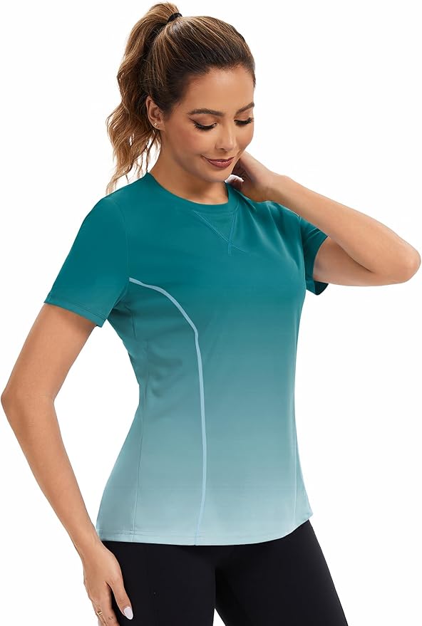 AVOOGUE Women's Short Sleeve Workout Tops Quick Dry Athletic UPF50+ Sun Protection Shirts Gym Hiking Running Yoga Clothes