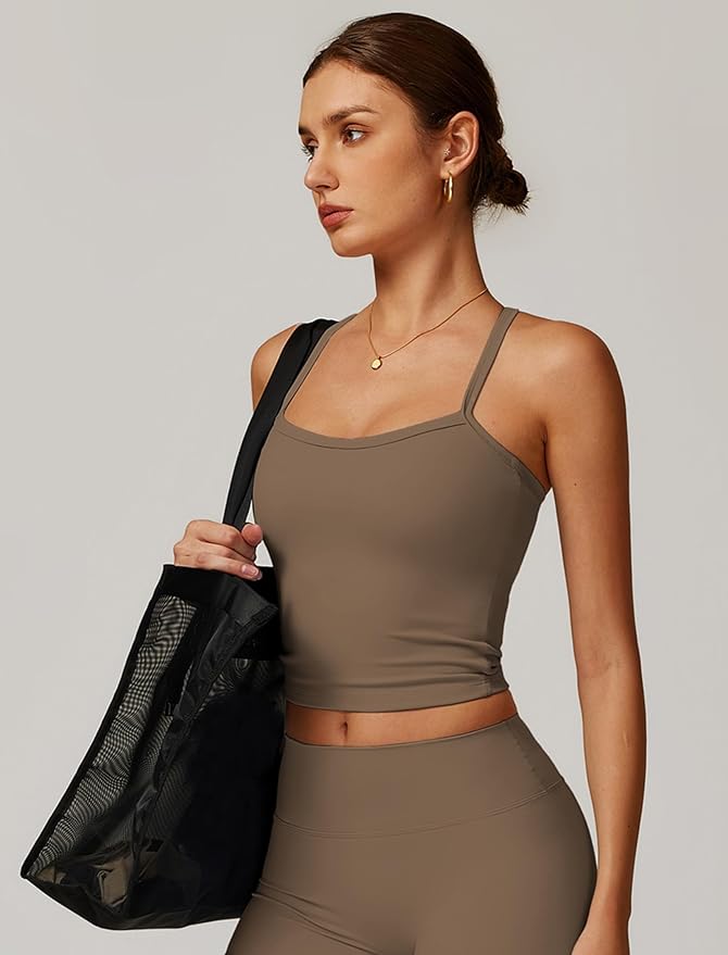 QBGJTD Womens Longline Sports Bras Cross Back Active Gym Yoga Padded Workout Crop Tank Top with Built in Bra