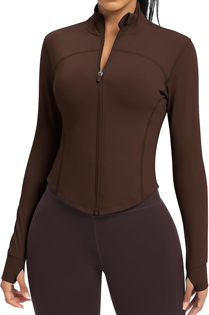 Women BBL Jacket Full Zip UP Workout Athletic Cropped Jacket wIth Thumb Holes Running Yoga Sportswear