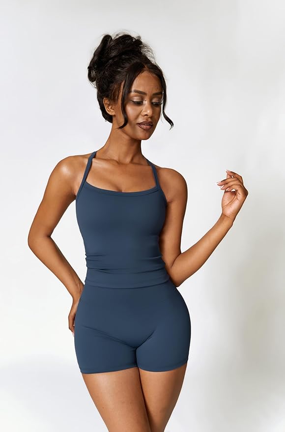 QBGJTD Two Piece Workout Sets For Women Tank Top Matching High Waist Booty Lifting Shorts Gym Yoga Active Wear Outfits