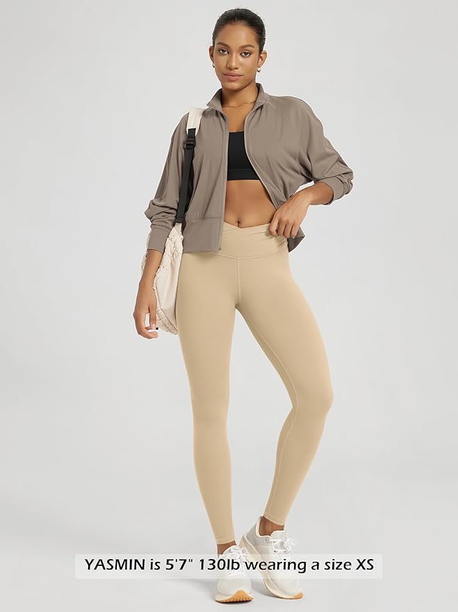 ODODOS Women's Cross Waist Yoga Leggings with Inner Pocket, 23"/25"/28" Gathered Crossover Workout Yoga Pants