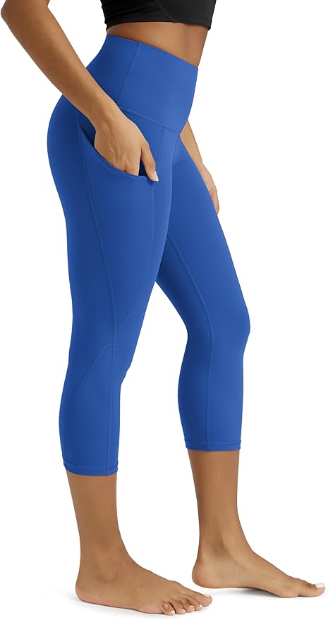 ODODOS Women's High Waisted Yoga Capris with Pockets, Tummy Control Non See Through Workout Athletic Running Capri Leggings