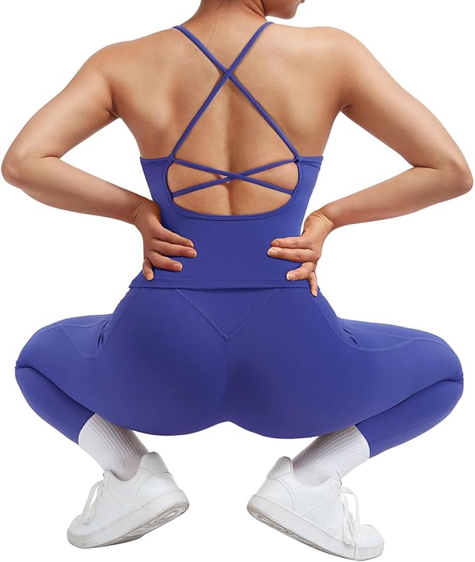 SUUKSESS Women 2 Piece Workout Sets Padded Tank Tops Tummy Control Leggings Gym Outfits