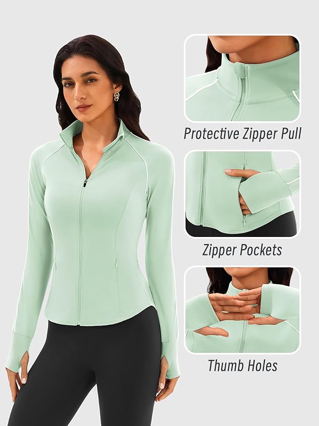 Cropped Workout Jackets for Women Running,Lightweight Yoga Tops Athletic Jacket Slim Fitted,Full Zip Up with Pockets
