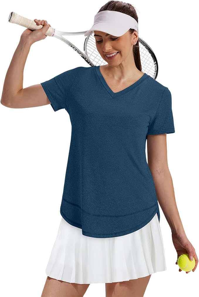 XIEERDUO Womens Workout Tops Short Sleeve Shirts Quick Dry Outfits for Hiking Running V Neck S-3XL