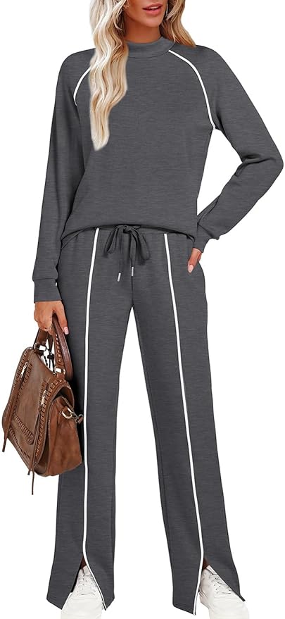WIHOLL Lounge Sets for Women 2 Piece Fall Outfits 2025 Wide Leg Pant Matching Sets Womens Clothing