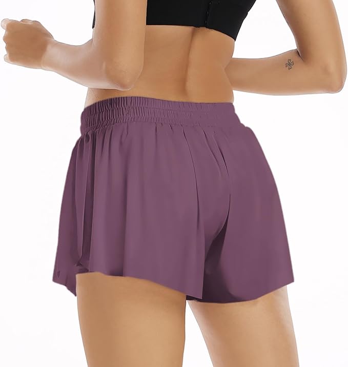 Wsirmet Flowy Shorts for Women Butterfly Shorts 2 in 1 Athletic Workout Gym Biker Running Shorts with Pockets