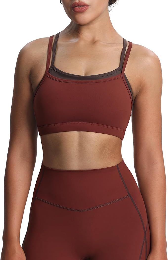 Aoxjox Women's Workout Sports Bras Takes Two Bra High Impact Training Fitness Running Yoga Crop Tank