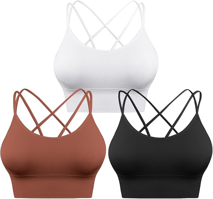 Sykooria 3 Pack Strappy Sports Bra for Women Sexy Crisscross for Yoga Running Athletic Gym Workout Fitness Tank Tops