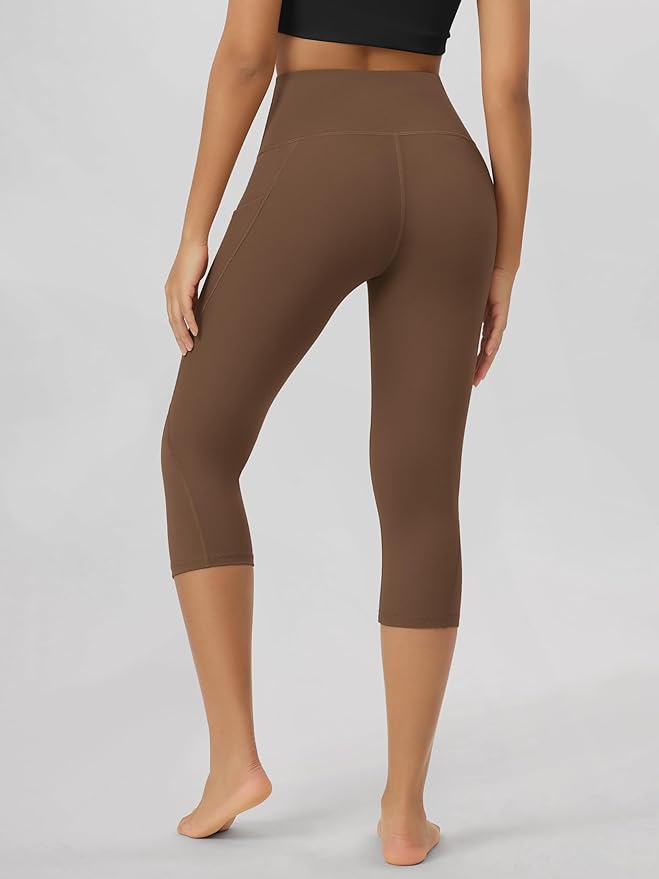 ODODOS Women's High Waisted Yoga Capris with Pockets, Tummy Control Non See Through Workout Athletic Running Capri Leggings