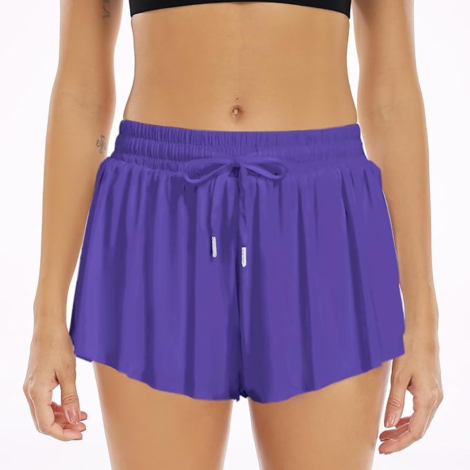 Wsirmet Flowy Shorts for Women Butterfly Shorts 2 in 1 Athletic Workout Gym Biker Running Shorts with Pockets