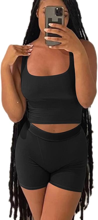 LICOBOD Casual Workout Sets 2 Piece Outfits for Women Ribbed Crop Tank Top High Waist Yoga Leggings Lounge Wear Tracksuit