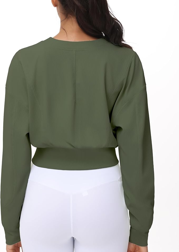 THE GYM PEOPLE Women's Cropped Jackets Full Zip Long Sleeve Ribbed Workout Sweatshirts Lightweight Casual Tops