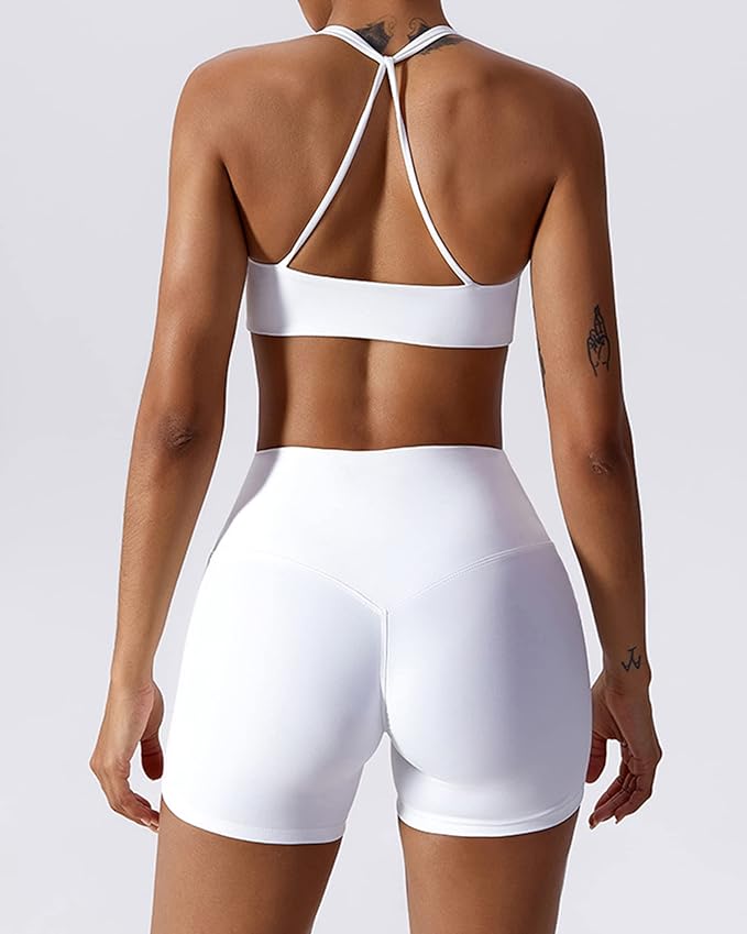 ABOCIW Workout Sets for Women 2 Piece Twist Front Halter Sports Bras High Waist Biker Shorts Exercise Gym Yoga Outfit