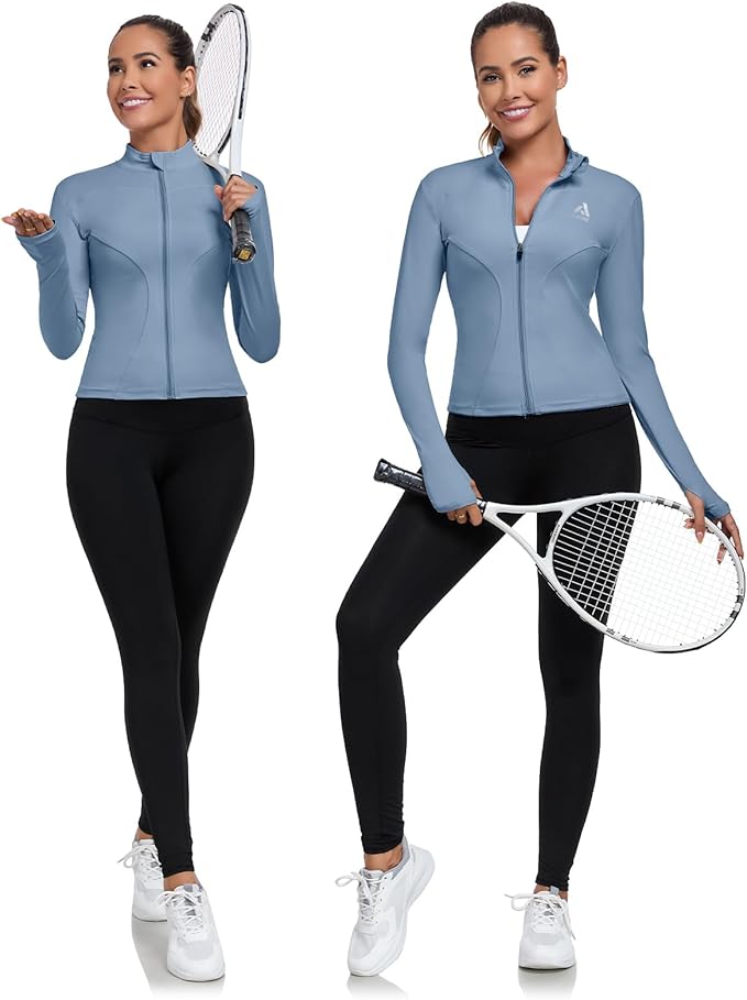Women's Full Zip Workout Jacket Lightweight Running Slim Fit Athletic Jackets With Thumb Holes