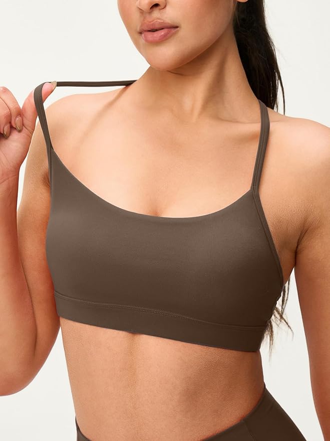Womens Y Back Padded Sports Bra Strappy U Neck Butter Soft Low Impact Workout Bras Yoga Pilates Walking