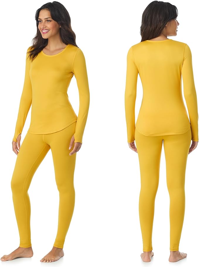 Cuddl Duds Womens Lightweight Breathable Everyday Active Base Layer Set - Long Sleeve Top & Leggings - Lounge Sets for Women