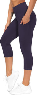 THE GYM PEOPLE Thick High Waist Capris Yoga Pants with Pockets, Tummy Control Workout Running Yoga Leggings for Women