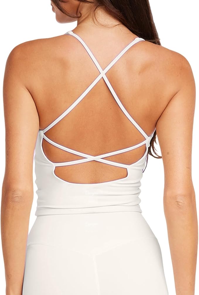 Danysu Sculpt Workout Tank Tops Women Backless Longline Sports Bras Strappy Padded Yoga Top