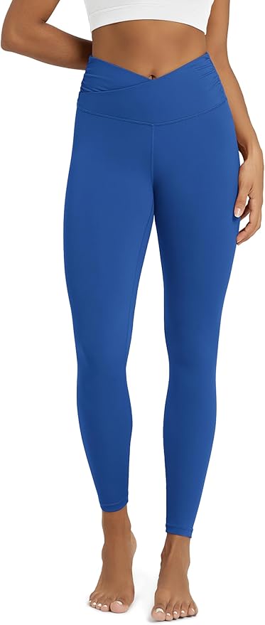 ODODOS Women's Cross Waist Yoga Leggings with Inner Pocket, 23"/25"/28" Gathered Crossover Workout Yoga Pants