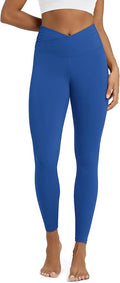 ODODOS Women's Cross Waist Yoga Leggings with Inner Pocket, 23"/25"/28" Gathered Crossover Workout Yoga Pants