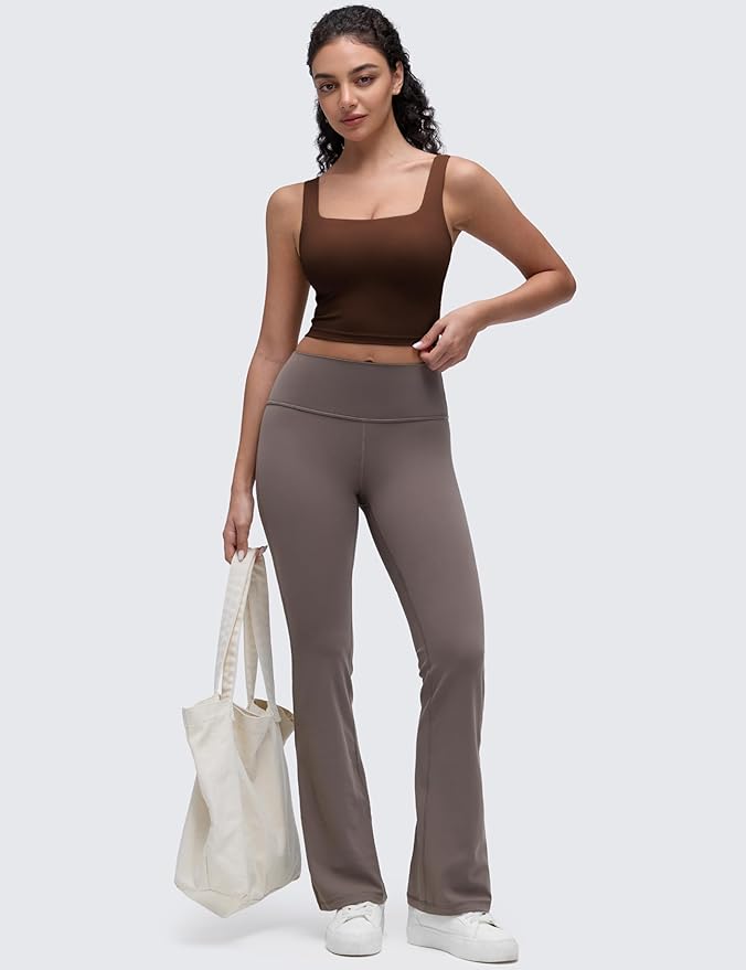 CRZ YOGA Butterluxe Square Neck Crop Tank Tops for Women - Workout Longline Sports Bras Padded Yoga Camisole
