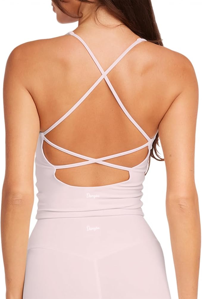 Danysu Sculpt Workout Tank Tops Women Backless Longline Sports Bras Strappy Padded Yoga Top