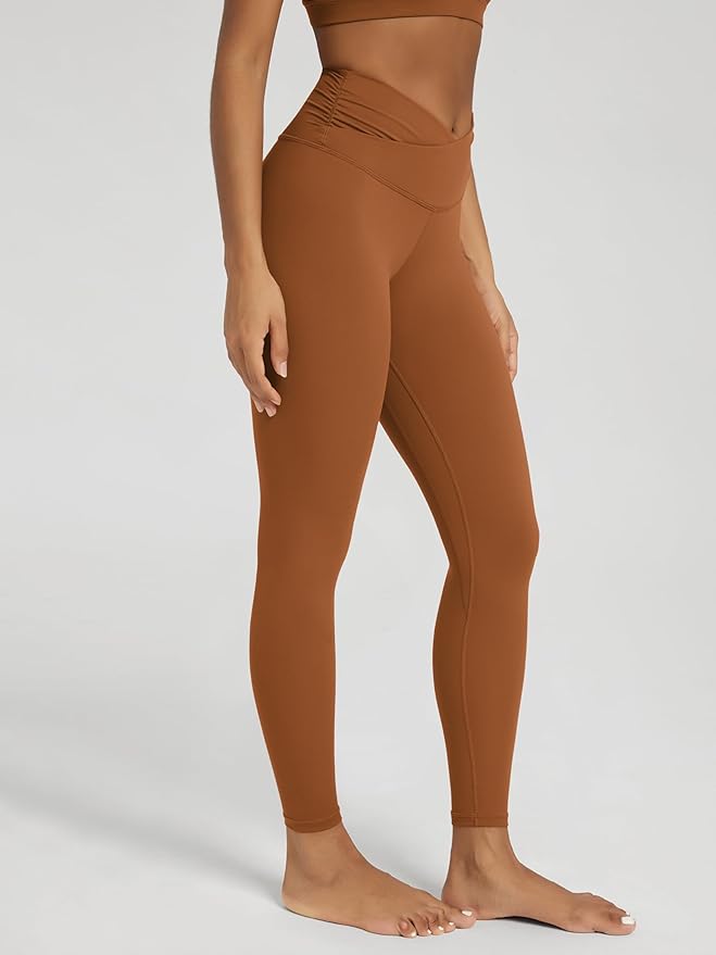 ODODOS Women's Cross Waist Yoga Leggings with Inner Pocket, 23"/25"/28" Gathered Crossover Workout Yoga Pants