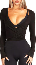 Navneet Women Long Sleeve Ballet Pilates Yoga Wrap Tie Front Tops Workout Gym Shirts Cardigan