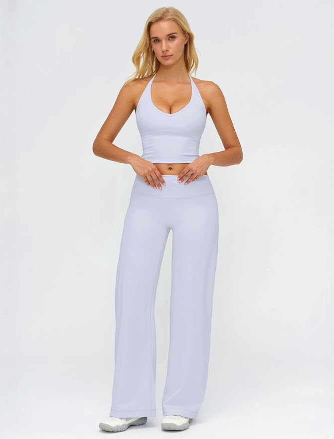 ABOCIW Womens Workout Sets 2 Piece Spaghetti Straps Crop Top Straight Leg Yoga Pants Yoga Pilates Outfits