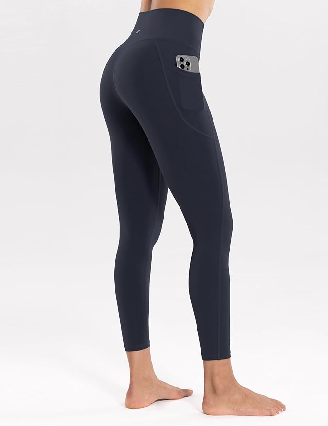 ENERBLOOM Workout Leggings with Pockets for Women High Waist Yoga Pants 25"/28" Cream Soft Lightweight Athletic Gym Tights