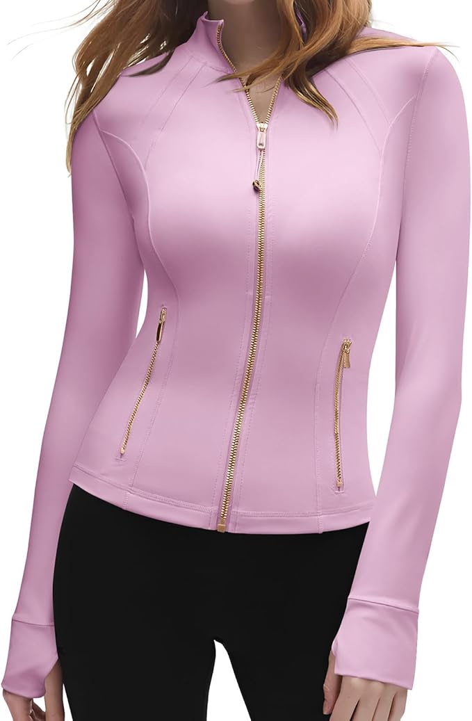 SUUKSESS Women Golden Full Zip Up Workout Cropped Jackets Lightweight Athletic Yoga Tops