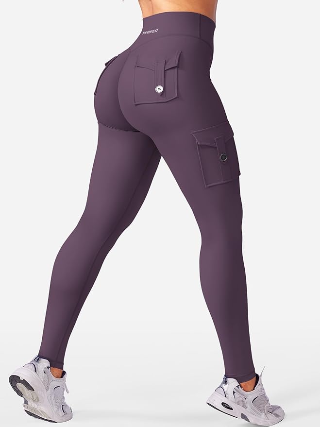YEOREO CoreFlex Workout Cargo Leggings with Pockets for Women Hidden Scrunch Butt Lifting Leggings Gym Yoga Pants