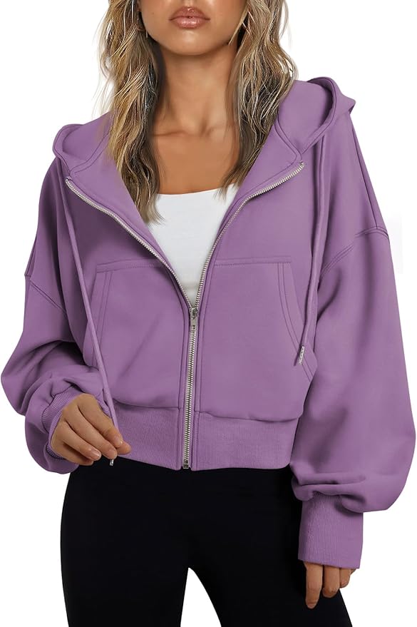 Trendy Queen Hoodies for Women Full Zip Up Cropped Sweatshirts Jackets Casual Comfy Gym Tops Fall Outfits Winter Clothes 2026