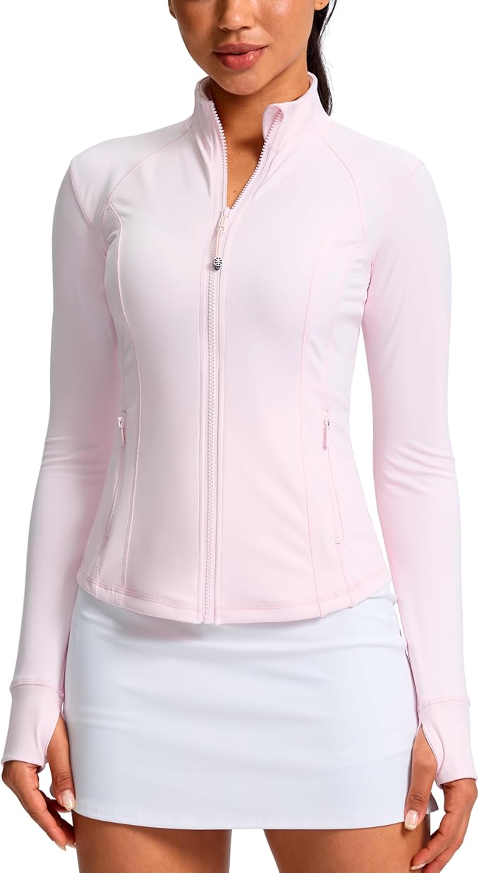 G Gradual Women's Workout Jackets Extended Waist Length Slim Full Zip 4 Pockets Athletic Jacket Spring Running Yoga Clothes